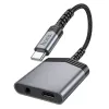 HOCO adapter AUX 2in1 Type C to Type C / Jack 3,5 mm 27W LS39 szürke - 0. kép