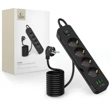 Tech-protect Pcl4x3 Hálózati Elosztó 2 Usb & 1 Type-c & 4 Aljzat 200cm Fekete
