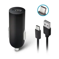 Forever M02 autós töltő 1x USB 1A fekete + USB-C kábel