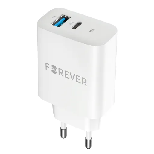 Forever TC-07-30AC PD QC töltő 1x USB-C 1x USB 30W fehér