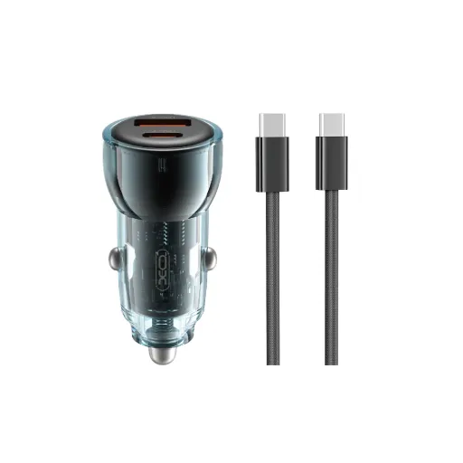 XO autós töltő CC60 60W 1x USB 1x USB-C kék + USB-C - USB-C kábel