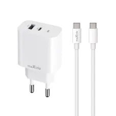 Maxlife MXTC-06-30AC PD QC töltő 1x USB-C 1x USB 30W fehér + USB-C - USB-C kábel 60W