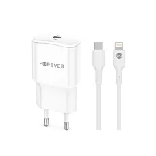 Forever TC-01-20C PD QC hálózati töltő 1x USB-C 20W fehér + USB-C - Lightning kábel 20W