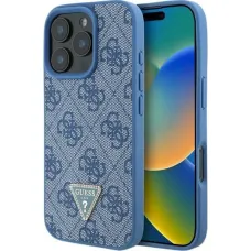 GUESS tok iPhone 16 GUHCP16SP4TDPB (PU bőr 4G háromszög Strassz) kék