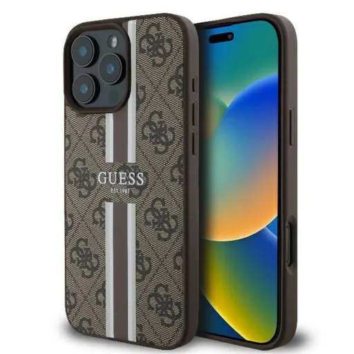 GUESS tok iPhone 16 Pro kompatibilis MagSafe GUHMP16LP4RPSW (4G Printed Stripes) barna