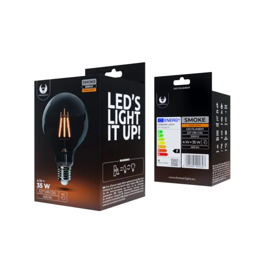 LED Izzó Filament E27 G95 4W 230V 2000K 400lm COG füstös Forever Light