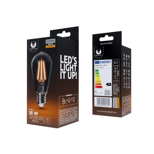 LED Izzó Filament E27 ST64 4W 230V 2000K 400lm COG füstös Forever Light