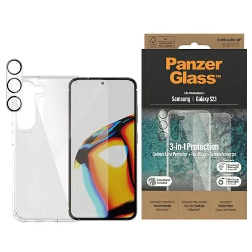 PanzerGlass Szett 3 az 1-ben átlátszó tok + üvegfólia + kamera védő Samsung Galaxy S23-hoz tok