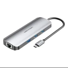 USB-C Dokkoló Állomás HDMI-hez, 3x USB3.0, RJ45, SD, TF, PD 0.15m Vention TOKHB (szürke)