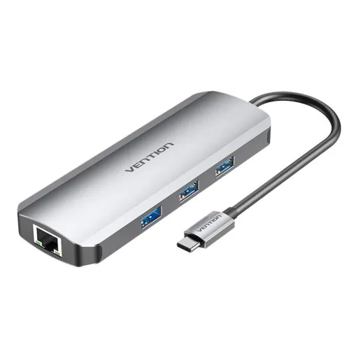 USB-C Dokkoló Állomás HDMI-hez, 3x USB3.0, RJ45, SD, TF, PD 0.15m Vention TOKHB (szürke)