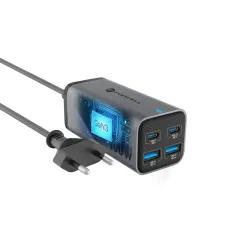 FORCELL F-ENERGY GaN III VT-51 asztali töltő 2 x Type C + 2 x USB A PD QC4.0 SFC2.0 5A 100W szürke