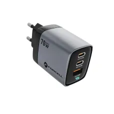 FORCELL F-ENERGY GaN III VT-37 fali utazó töltő LCD kijelzővel 2 x Type C + USB A PD QC4.0 SAM SFC2.0 3,45A 70W szürke