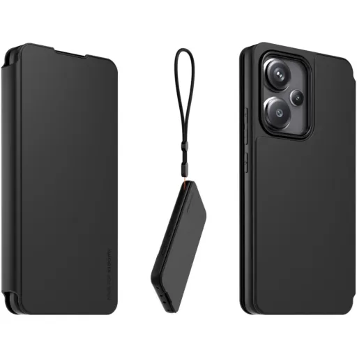 Xiaomi Redmi Note 13 Pro+ 5G fliptok nyakpánttal - fekete Xiaomi Redmi Note 13 Pro+ 5G fliptok nyakpánttal - fekete