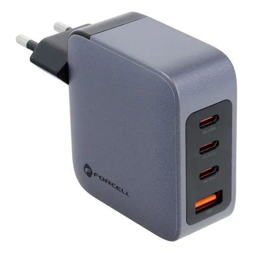 FORCELL F-ENERGY GaN VT-46 utazó töltő 3 x USB-C + USB A PD QC4.0 5A 100W szürke