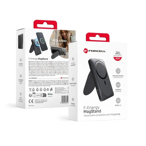 FORCELL F-ENERGY F10K2 MagStand powerbank kompatibilis MagSafe PD QC3.0 5A 20W 10 000 mAh fekete