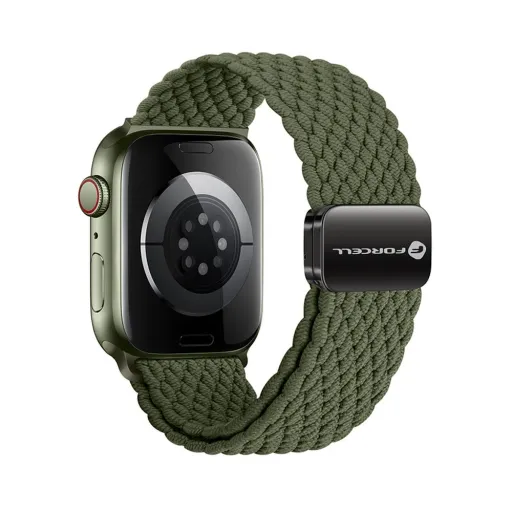 FORCELL F-DESIGN FA02 nylon mágneses szíj APPLE Watch 38 / 40 / 41 mm-hez olívazöld