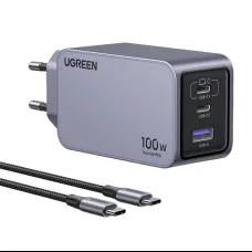 Ugreen Nexode Pro 100W hálózati töltő, GaN, USB + 2x USB-C (szürke)