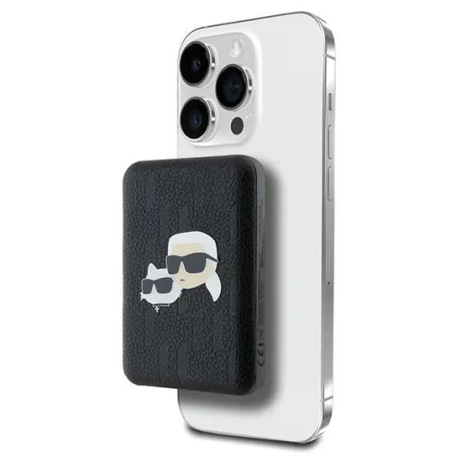 Karl Lagerfeld Induktív Powerbank KLPB5FPGKSKCHK 16W 5000mAh fekete/fekete Karl&Choupette Head Pin MagSafe