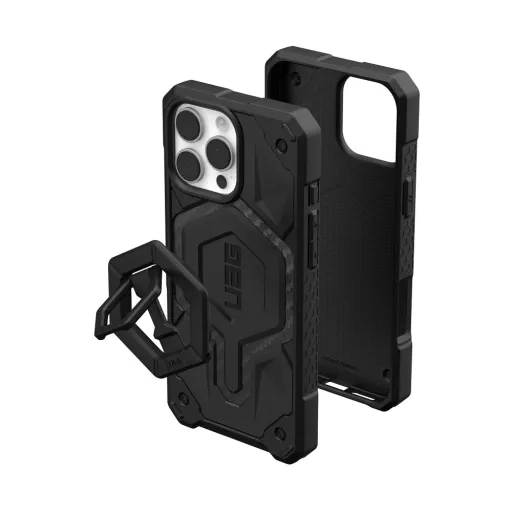 Case (UAG) Urban Armor Gear Monarch Pro MagSafe csomag és mágneses gyűrűállvány iPhone 16 Pro Max kompatibilis MagSafe szénszál / fekete tok