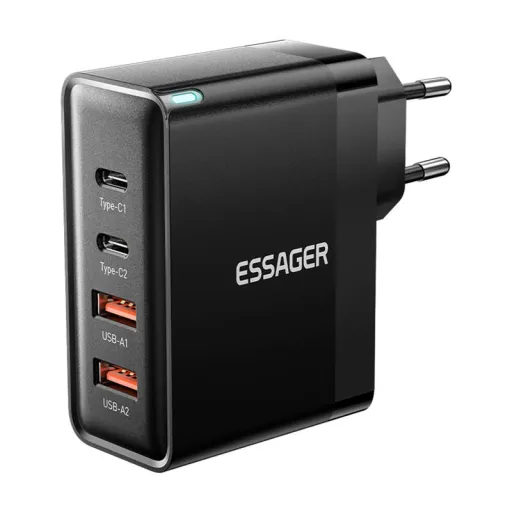 Essager ECT2CA-QYB01-Z, 2xUSB-C, 2xUSB-A, 100W hálózati töltő (fekete)