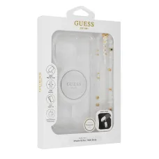 Eredeti GUESS IML Glitter tok gyöngyszíjjal Magsafe GUHMP16XHGCRELST iPhone 16 Pro Max számára, átlátszó