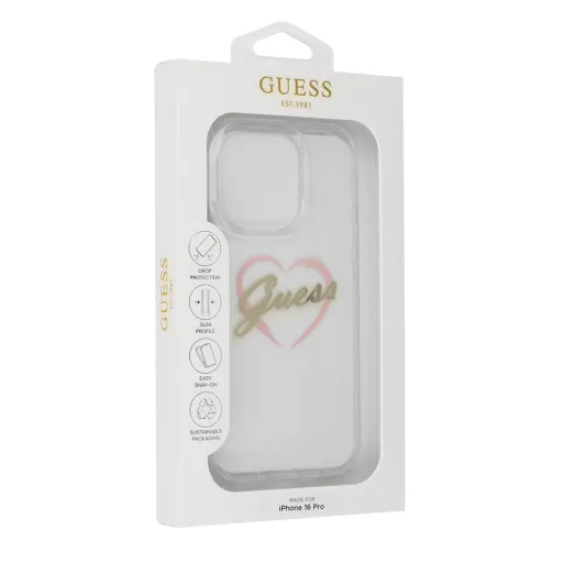 Eredeti GUESS IML Heart GUHCP16XHCHGSPT tok iPhone 16 Pro Max-hoz, átlátszó