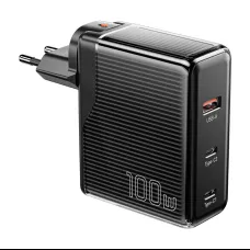 Fali töltő, Essager, ECT2CA-ZXB01-Z, GaN, USB-A, USB-C 100W (fekete)