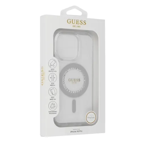 Original GUESS IML Strasszköves Magsafe tok GUHMP16XPFTDTEH iPhone 16 Pro Max fehér