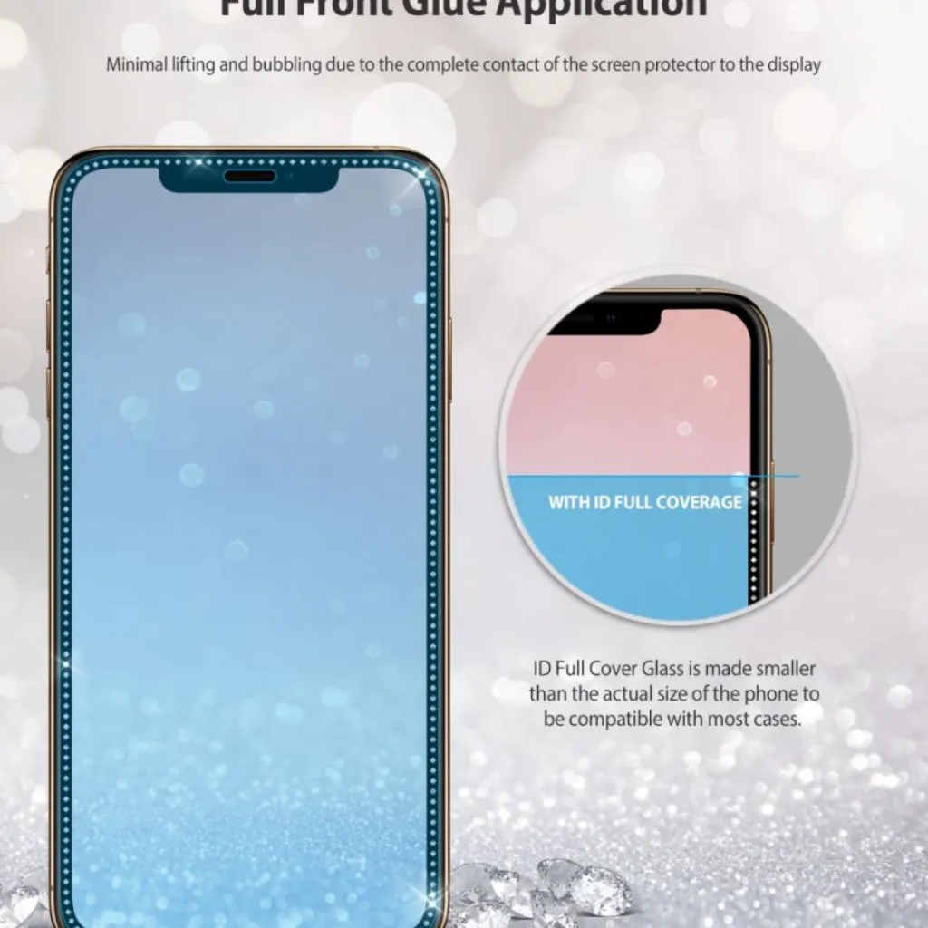 iPhone X/ XS / 11 Pro kijelzővédő üvególia fekete Ringke ID Diamond gyémánt kerettel - 12