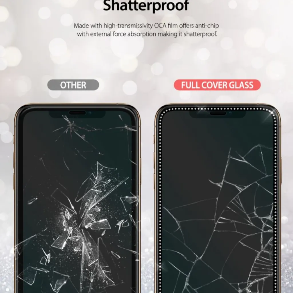 iPhone X/ XS / 11 Pro kijelzővédő üvególia fekete Ringke ID Diamond gyémánt kerettel - 9
