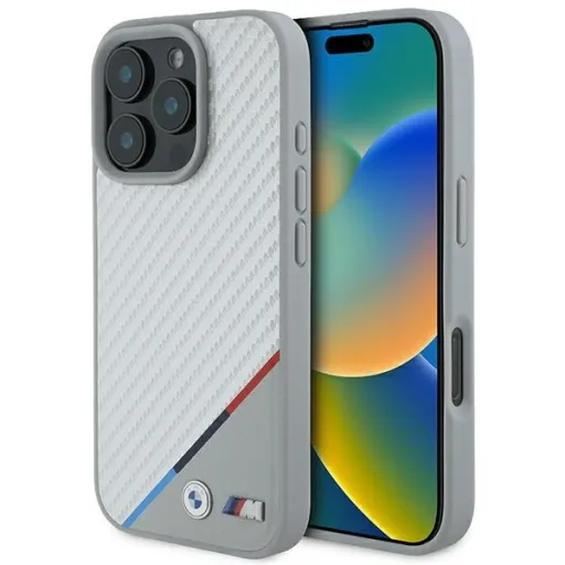 Eredeti BMW M Carbon Tricolor Line Magsafe BMHMP16X23PUDTS tok iPhone 16 Pro Max-hoz Szürke