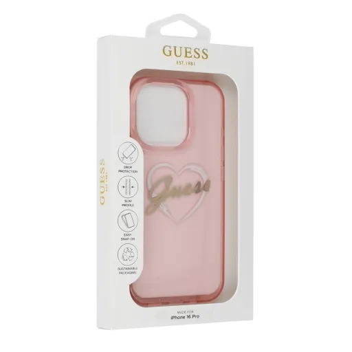 Eredeti GUESS IML Heart GUHCP16LHCHGSPP tok iPhone 16 Pro-hoz rózsaszín