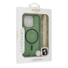 Eredeti GUESS IML Glitter Pearl Szíjas Magsafe Tok GUHMP16LHGCRELSA iPhone 16 Pro zöld