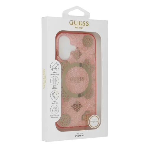 Eredeti GUESS IML Peony 4G Hátterű Magsafe Tok GUHMP16SH4PYEEP iPhone 16 rózsaszín