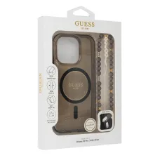 Eredeti GUESS IML Glitter Pearl Pánttal Magsafe GUHMP16SHGCRELSK iPhone 16 fekete tok