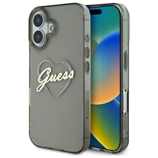 Original Case GUESS IML Heart GUHCP16MHCHGSPK tok iPhone 16 Plus-hoz fekete