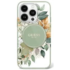 Eredeti GUESS IML Flower & Tonal Circle Magsafe tok GUHMP16LHFWBDCEN iPhone 16 Pro-hoz, zöld