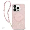 Eredeti GUESS IML Flowers Allover Electro virágos tok gyöngy pánttal és MagSafe GUHMP16SHCPOFPP iPhone 16 rózsaszín - 0. kép