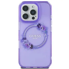 Eredeti GUESS IML Flowers Wreath Magsafe GUHMP16SHFWFCU tok iPhone 16-hoz lila