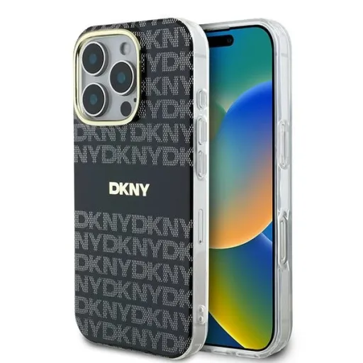 Eredeti tok DKNY Repeat Textúra Minta Csíkkal DKHMP16XHRHSEK iPhone 16 Pro Max fekete