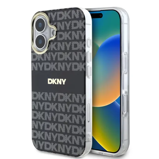 DKNY PC/TPU Repeat Pattern Tonal Stripe Magsafe tok iPhone 16 Fekete