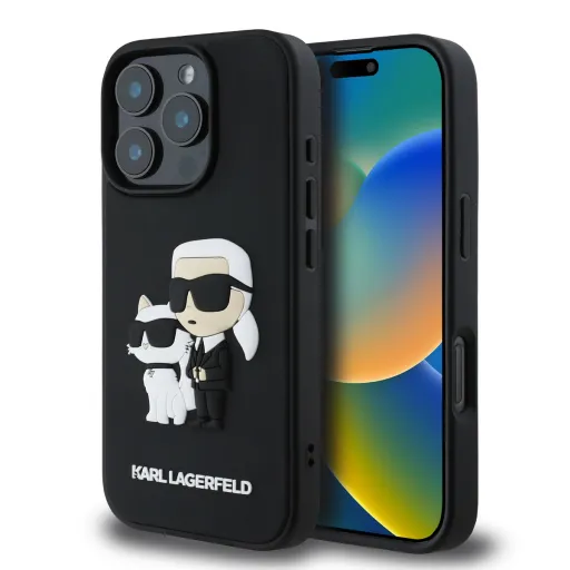 Karl Lagerfeld PU Saffiano Karl és Choupette tok iPhone 16 Pro Max fekete