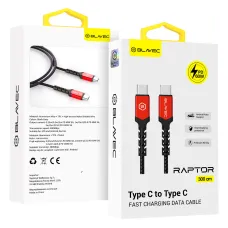 Blavec Cable Raptor fonott - Type C to Type C - PD 60W 3A 3 méter (CRA-CC3BR30) fekete-piros