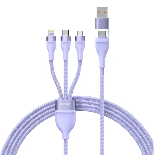 Baseus Cable Flash Series II 3 in 1 - USB + Type C to Type C, Lightning, Micro USB - 100W 1,2 méter (CASS030105) lila