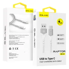 Blavec Cable Raptor fonott - USB Type-C - 2A 3 méter (CRA-UC2WS30) fehér-ezüst