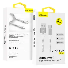 Blavec Cable Raptor fonott - USB - C típusú - 3A 0,5 méter (CRA-UC3WS05) fehér-ezüst