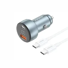 Foneng autós töltő C18 - USB + Type C - PD 48W 3A Type C - Type C kábellel szürke