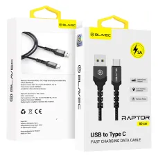 Blavec Cable Raptor fonott - USB to Type C - 3A 0,5 méter (CRA-UC3BG05) fekete-szürke