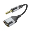 Borofone Cable BL19 Creator 2 az 1-ben - jack 3,5mm apa -> 2x jack 3,5mm anya - 15 cm fekete - 0. kép