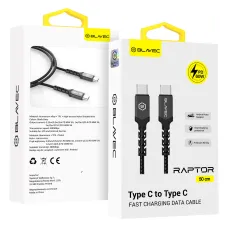 Blavec Cable Raptor szövetborítású – Type C to Type C – PD 60W 3A 0,5 méter (CRA-CC3BG05) fekete-szürke